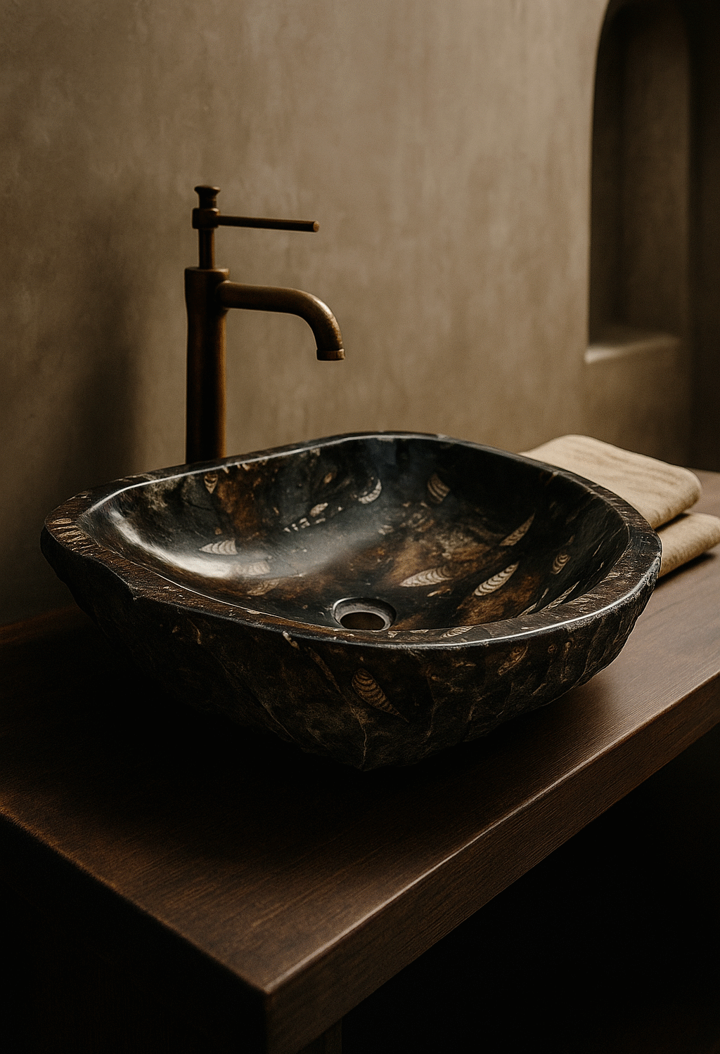 Vasque Fossilisée Prestige – Marbre Authentique