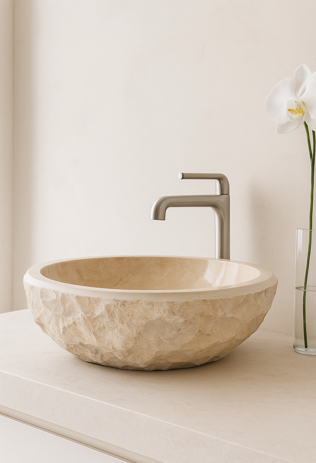 Vasque Élégance Sculpturale en Pierre
