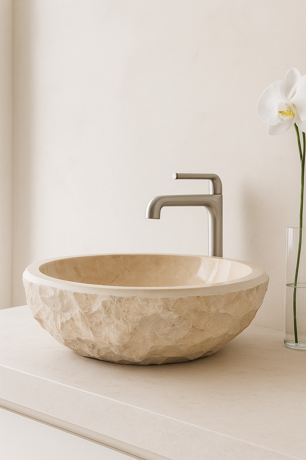 Vasque Élégance Sculpturale en Pierre