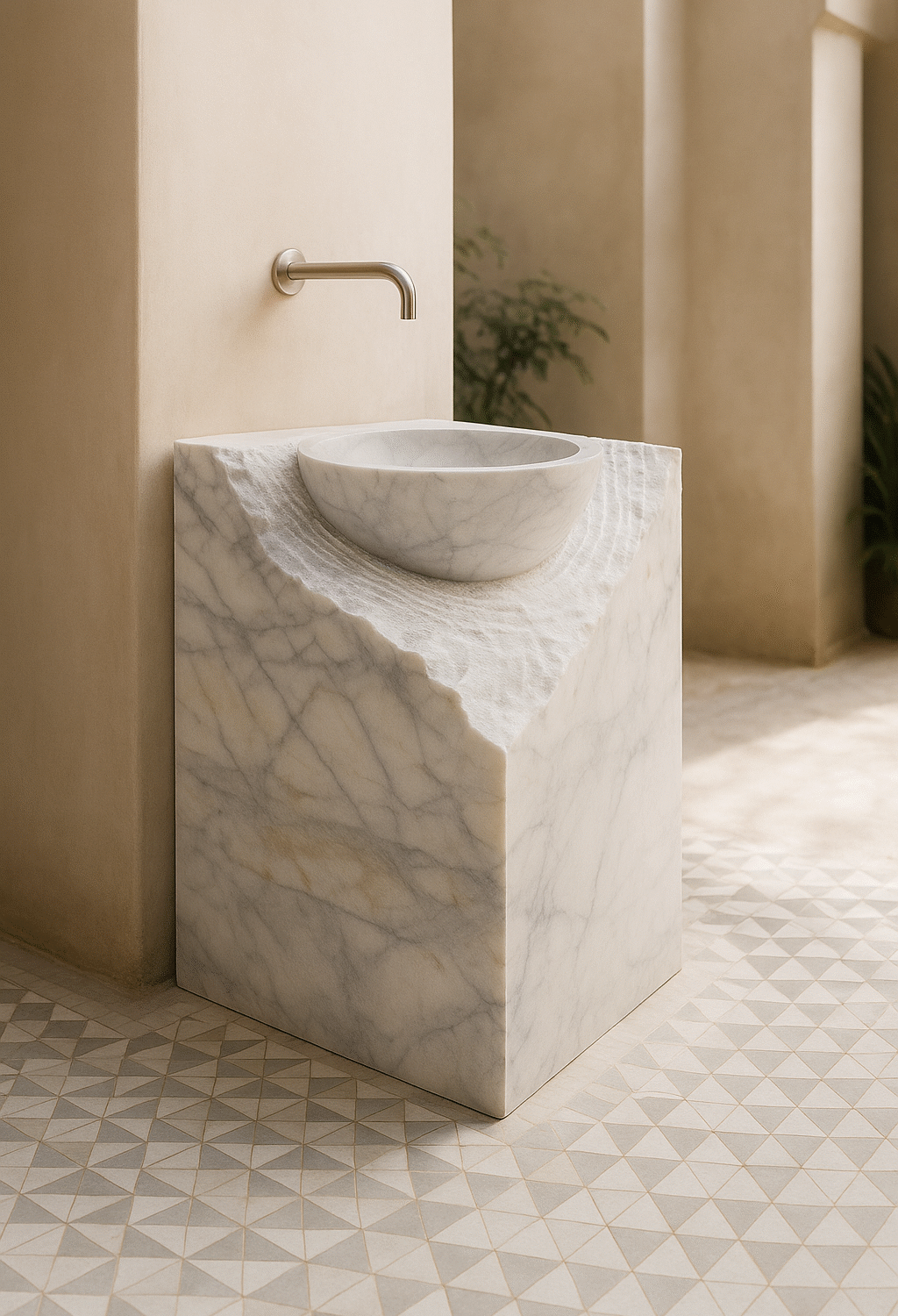 Vasque Bloc de Marbre Blanc