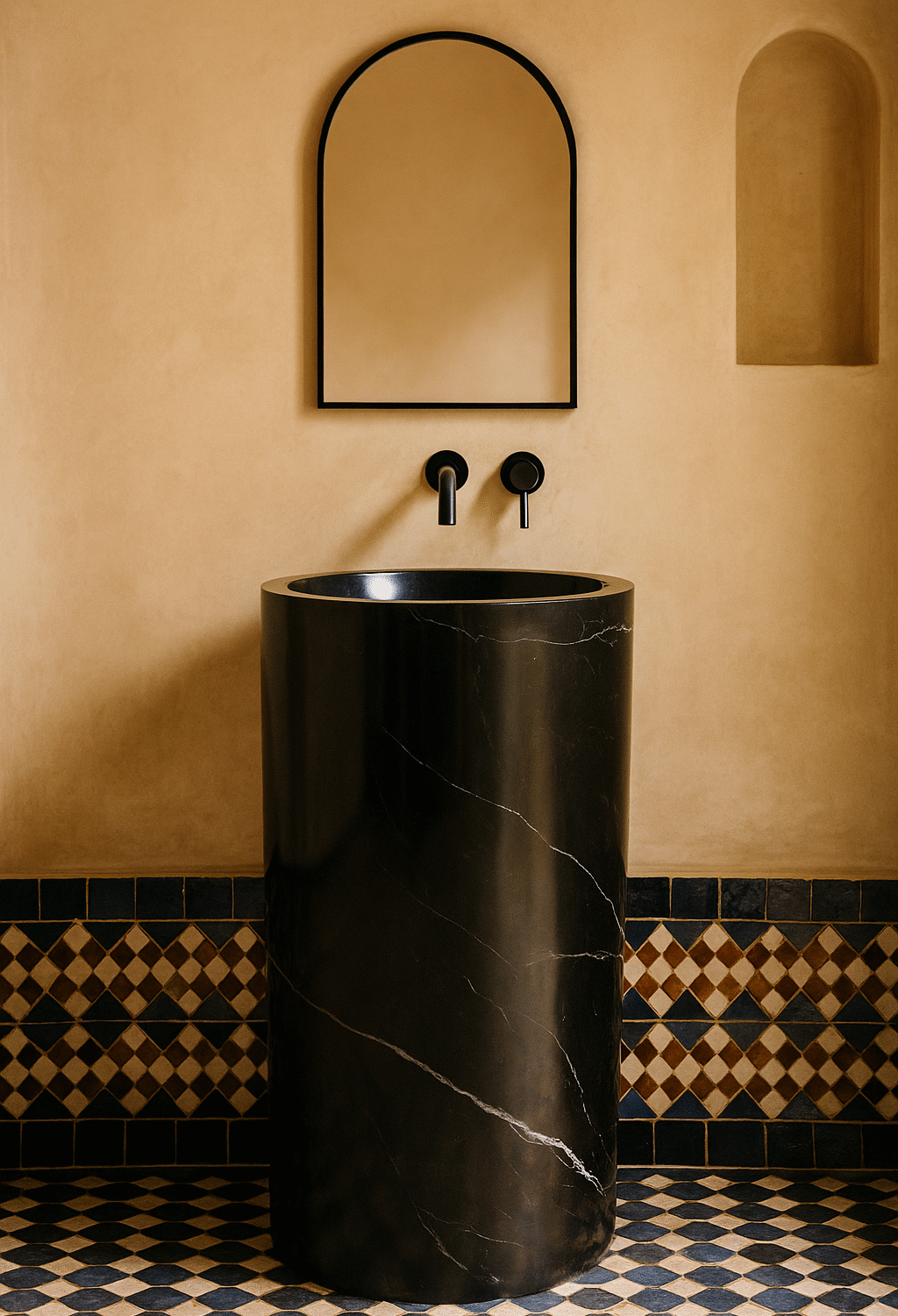 Colonne Vasque Marbre Noir Veiné