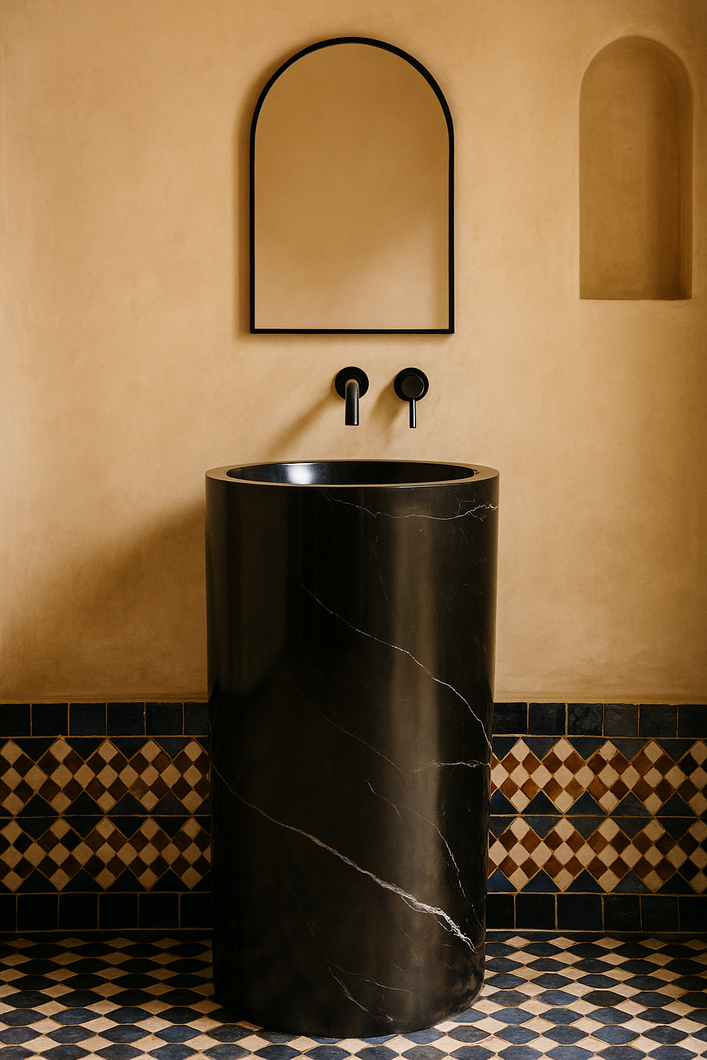 Colonne Vasque Marbre Noir Veiné