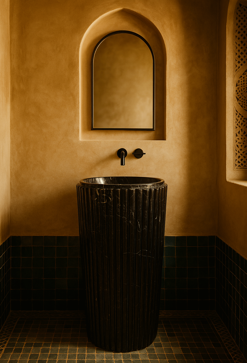 Colonne Vasque  Marbre Canelé Noir