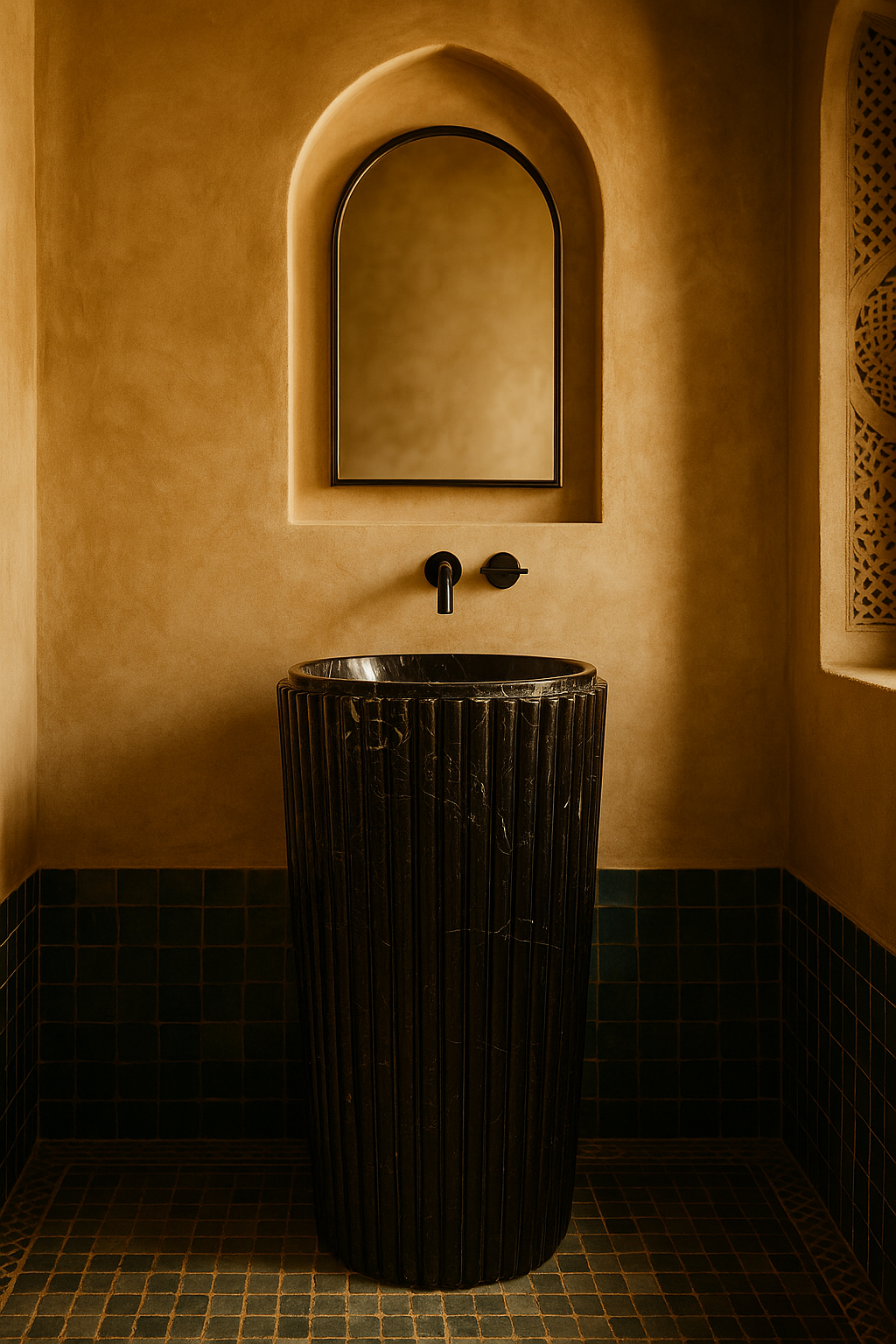 Colonne Vasque Marbre Canelé Noir