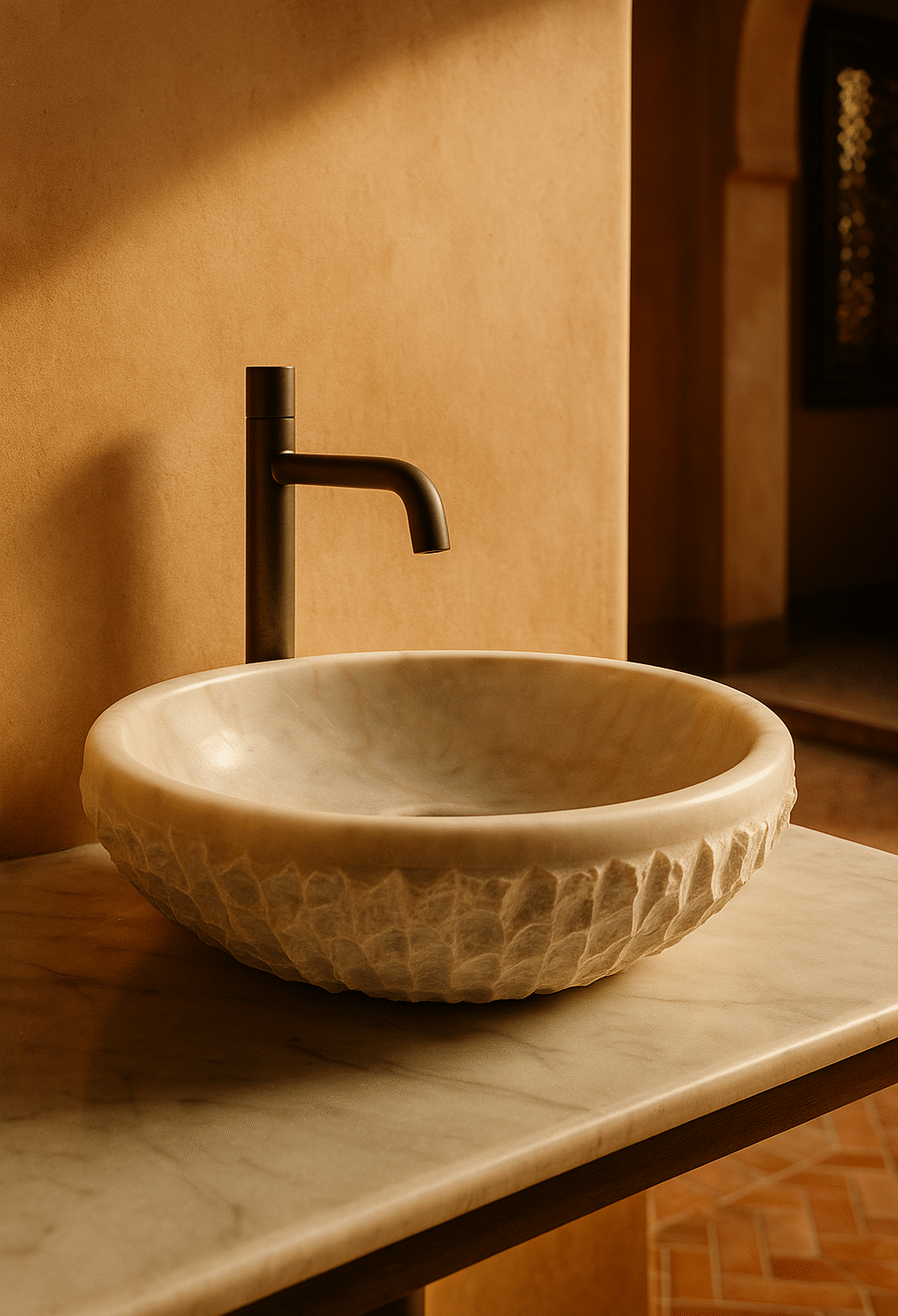 Vasque Cubique Travertin Poli