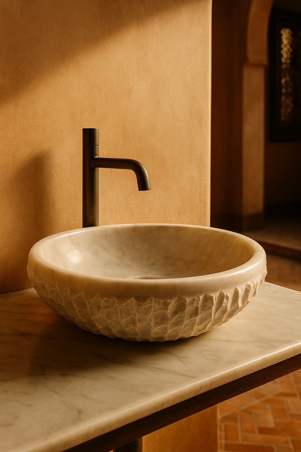 Vasque Cubique Travertin Poli