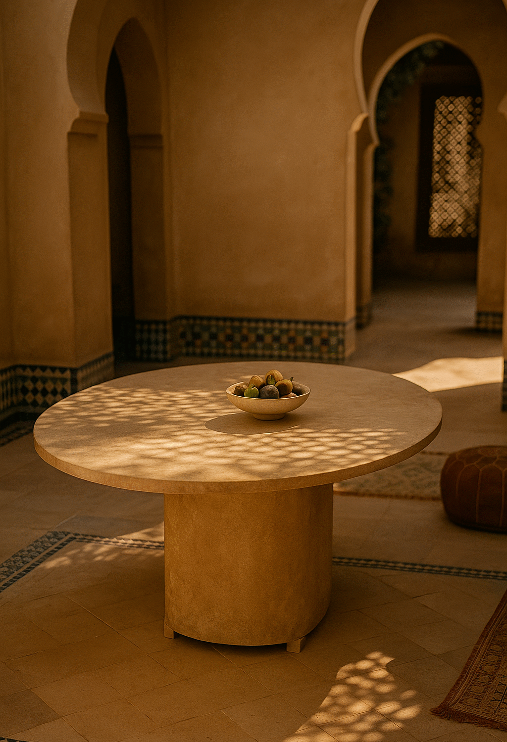 Table Ronde Travertin Massif au Design Minimaliste