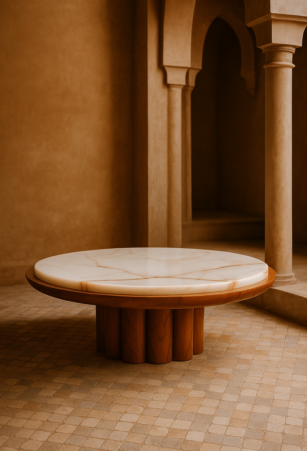 Table Basse Alliance de Bois et de Pierre Lumineuse